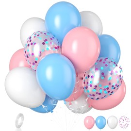 Biapian Pink and Blue Balloons, 20 Pcs Blue Pink White Birthday Balloons, 12 Inch Pastel Blue Pink Latex Balloons Confetti Balloons for Girls Boys Birthday Gender Reveal Decorations Baby Shower Party