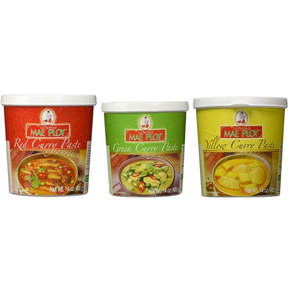 Mae Ploy Red Curry Paste, Green Curry Paste and Yellow Curry Paste Set. Great Cooking gifts