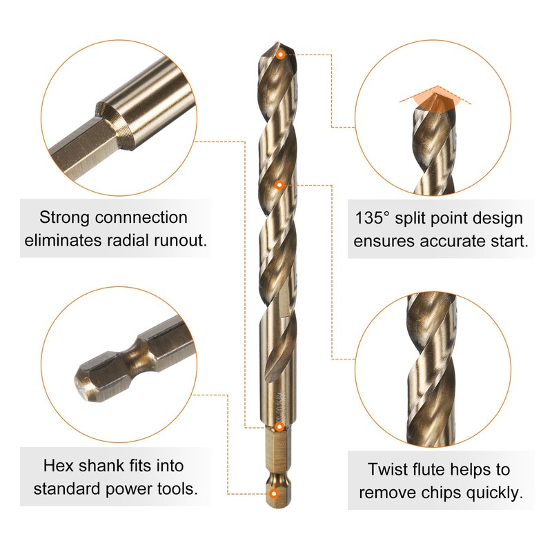 sourcing map 1/4" Hex Shank Drill Bit 25/64" Gold Oxide