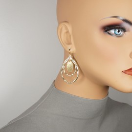 Beautiful Gold Hammered Double Teardrop Statement Earrings, 18K Gold Ear Wires