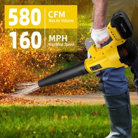 Leaf Blower Cordless, 6 Speed Levels Electric Leaf Blower with 2 x 4.0Ah Batteries and Charger, 580CFM & 160MPH, 4.3 lbs Lightweight, for Lawn Care, Yard, Garage, Blowing Leaves, Dust or Snow