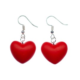Miniblings Heart Earrings Pendant Heart Valentine's Day Red Love Symbol Handmade Fashion Jewellery I Earrings Silver Plated, Cotton