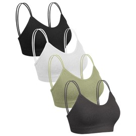 Omisy 4 Pieces V Neck Cami Bra Bralettes for Women,Padded Seamless Bralette Straps Sleeping Bra with Elastic Straps