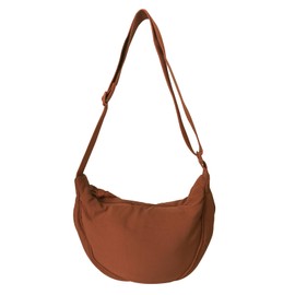 GoPaw Crescent Bag for Women, Nylon Crescent Bag Crossbody Bag Women Nylon Shoulder Bag with Zipper, Dumpling Bag with Adjustable Strap Portable Crescent Purse for Daily Use(Brown)