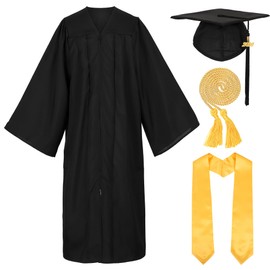 Erligo Unisex Matte Graduation Cap and Gown with Stole Honor Cords Set for High School College Bachelor (Standard, Black, 54)