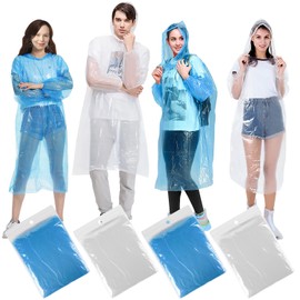 hoinya 4Pcs Disposable Rain Ponchos for Adults, Emergency Raincoats Waterproof Ponchos for Women Men with Hood and Drawstring Ideal for Outdoor, Festivals, Camping, Hiking