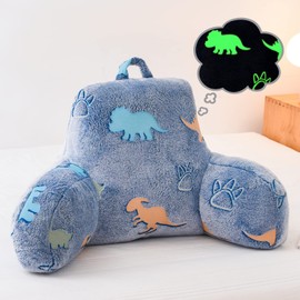 Meeting Story Dinosaurs Reading Pillows Rabbit Faux Fur Shaggy with Arms Bed Rest Pillows Back Pillow for Bed, Bed Chair Arm Pillow Bed Rest Pillow for Adults, Teens, Kids (Orange-Blue)