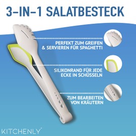 KITCHENLY Salad Servers and Spaghetti Tongs with Innovative 3-in-1 Function, Pasta Tongs and Serving Spoon, Kitchen Aid for Salad, Salad Servers Camping, Dishwasher Safe