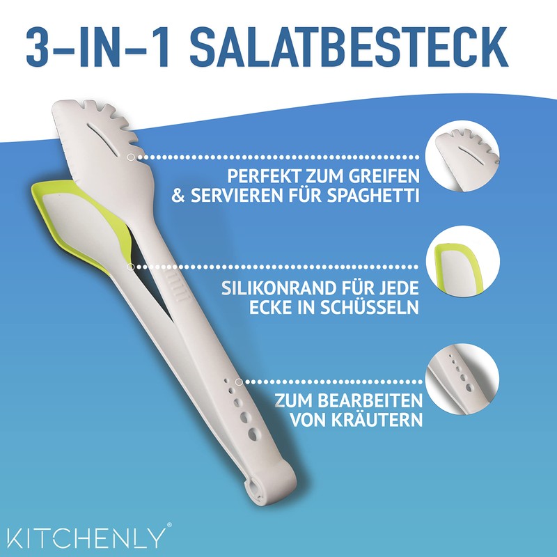 KITCHENLY Salad Servers and Spaghetti Tongs with Innovative 3-in-1 Function,