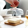 MKLZ Glass Butter Dish with Bamboo Lid, Clear Domed Cheese