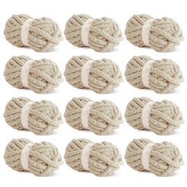 HOMBYS Khaki Chunky Chenille Yarn for Crocheting, Bulky Thick Fluffy Yarn for Knitting,Super Bulky Chunky Yarn for Hand Knitting Blanket, Soft Plush Yarn, 12 Jumbo Pack (27yds,8 oz Each Skein)