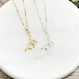 Serotonin Molecule Pendant Necklace, Molecular Jewelry (Gold Tone) Miss Fit Boutique