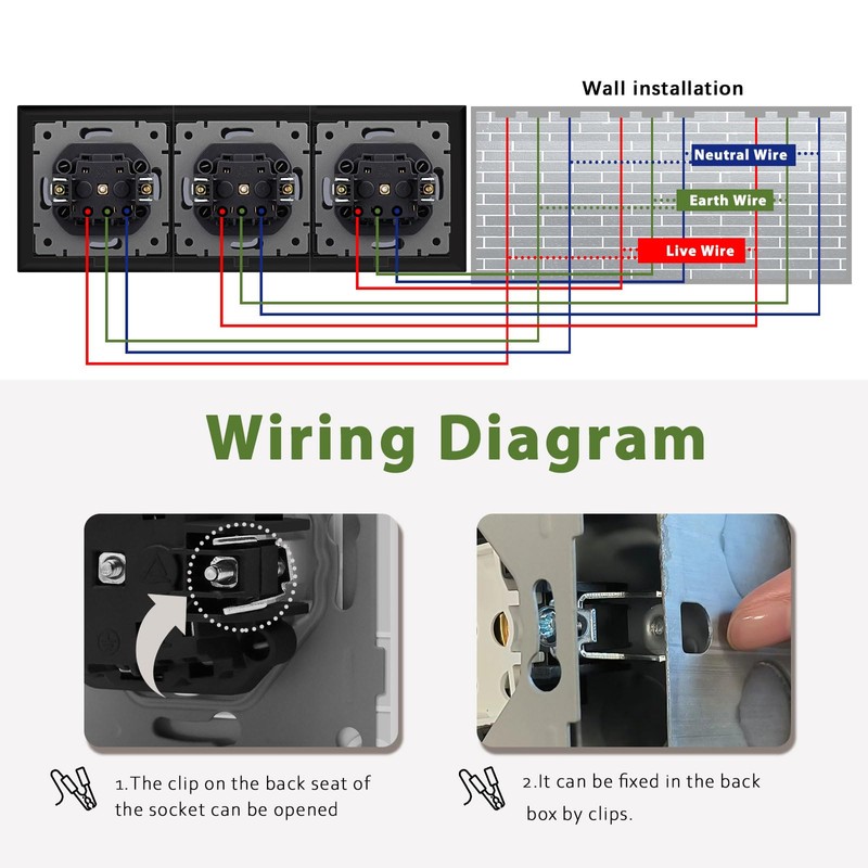 BSEED 3-Way Socket with Waterproof Cover, Schuko Socket with Plug-In