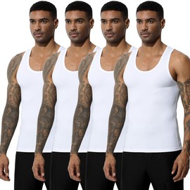 Arjen Kroos Men's Muscle Sleeveless Workout Shirts Activewear Gym Tank Top Pack Slimming Vest Undershirts,WHITE*4,L