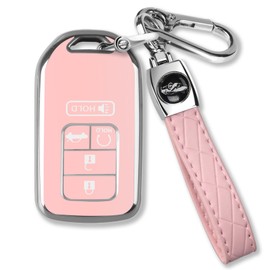 MILD EAST for Honda Key Fob Cover with Keychain, Car Key Case Shell Protector for Honda Accord | Civic | Pilot | CRV Passport Insight EX Fit Odyssey | 2015-2021 | 5 Buttons Smart Remote Control, Pink