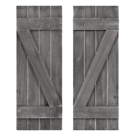 Giantex Farmhouse Window Shutters Wall Decor, Set of 2 Shutters for Windows, Paulownia Wood, Wall Mounted Hardware Included, Rustic Window Shutters for Outside Inside (Rustic Gray, 36'' x 13'')