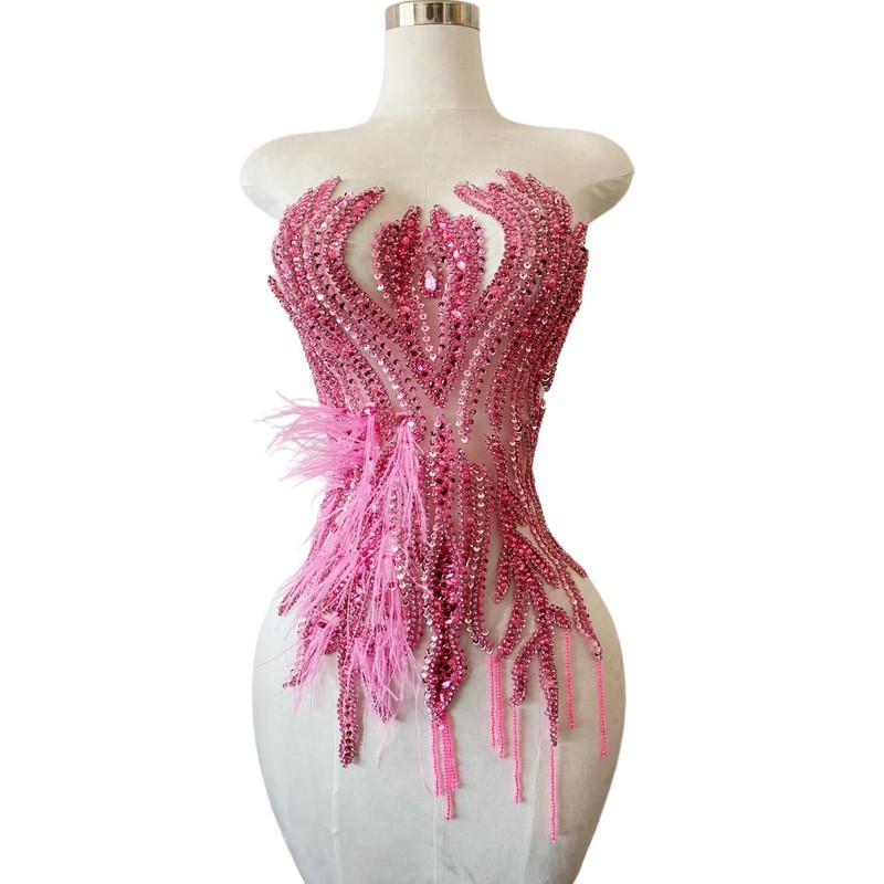 Hand Made Smart Beads Tassels Fluttering Feathers Hand-Stitched Shiny Rhinestones