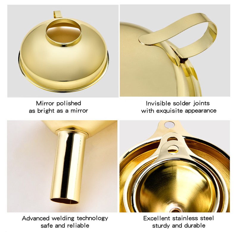 5 Pcs Funnel Set Stainless Steel Gold Plating Wide Mouth