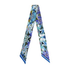 JERLA 100% Mulberry silk Scarf Head Hair Ribbon Handbag Handle wrap Tie Bundle Neckerchief Scarf for women (Oil painting blue)