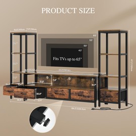 YITAHOME TV Stands for 65 inch TV Entertainment Center with 2 Industrial 4-Tier Bookshelves, LED TV Stands for Living Room, Modern Farmhouse TV Console Cabinet with Power Outlets, Rustic Brown
