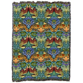 Pure Country Weavers William Morris Dragon and Peacock Blanket XL - Arts & Crafts - Gift Tapestry Throw Woven from Cotton - Made in The USA (82x62)
