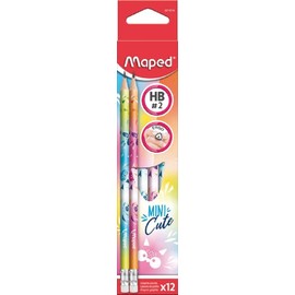 Maped - 1 Graphite Mini Cute Eraser Pencil - Ergonomic Paper Pencils and Resistant Hb Lead - Random Colours