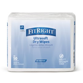 Medline Ultrasoft Absorbent Dry Cleansing Wipes, Hypoallergenic and Fragrance-Free, 10" x 13", 50 Count