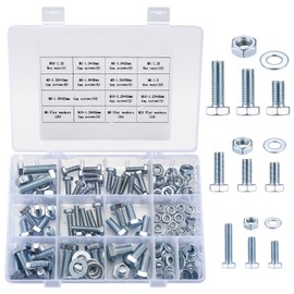 128 Pcs Flat Hex Bolt, Hex Nut & Washer Assortment Set, Durable Metric Sizes, M6 M8 M10 (128)