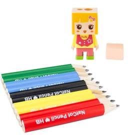 NatCot Triangular Fat Pencil for 2-8 Years Old Kids Use, 3.5-inch 10 Pencil with Pencil Sharpener and Eraser Girl-A Style