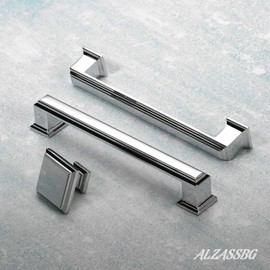Alzassbg 10 Pack Polished Chrome Cabinet Pulls, 3 Inch(76mm) Hole Center Cabinet Handles Kitchen Pulls for Cabinets and Drawer AL3071CP