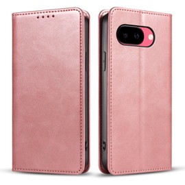 FORZAMOR for Google Pixe 9a 5G (6.3 Inch) Case Wallet Cover PU Leather Pockets Shockproof Magnetic Flip Card Holder(Pixel 9a,Rose Gold)