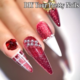 senvenski Jelly Glass Cat Eye Gel Nail Polish with Magnet 15ML Magnetic 3D Galaxy Holographic Glitter Translucent Sheer Color Gel Polish Salon Home DIY (Wine Red, MY1-035)