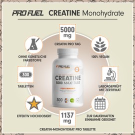 Creatin Tabletten 300x - optimal hochdosiert mit 5685 mg Creatin-Monohydrat, davon 5000 mg Creatin - vegane Kreatin-Tabletten - laborgeprüft mit Zertifikat - Vorrat für 60 Tage