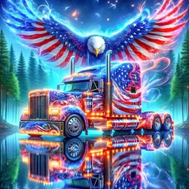 Fotasmua DIY Colorful Truck Diamond Art Kits for Adults Beginners, Eagle Diamond Art Painting Kits for Adults, 5D Full Drill Flag Paint with Diamond Dots Gem Art for Home Wall Deecor (14X14 Inch)