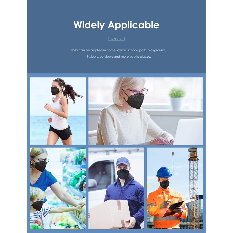 HUHETA KN95 Face Mask 60 PCs, 5-Ply Safety Masks for