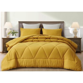 Chezmoi Collection Rory Mustard Yellow Comforter Set Twin Size 2-Piece Fluffy Soft Lightweight Bedding Triangle Quilted Stone-Washed Microfiber Comforter Set for All Season