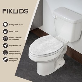 Toilet Seat, Slow Close, Premium Moulded Wood, Quick Release, Marble Gray, PIKLiDS, Laminated Woodgrain Finish (Elongated)
