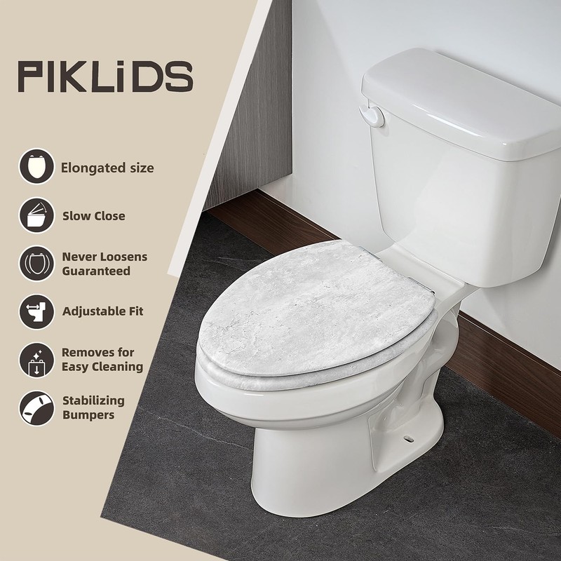 Toilet Seat, Slow Close, Premium Moulded Wood, Quick Release, Marble