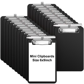 Sabary 48 Pack Bulk Mini Clipboards with Pen Holder Clip Black A5 Memo Clipboard 6x9 Small Plastic Clipboard for School Office Restaurant Cafe Hotel Shopping List (Pen not Included)