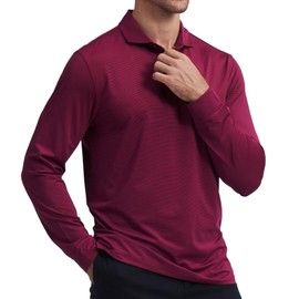 Long Sleeve Golf Shirts for Men UPF 50+ Sun Protection Casual Activewear Striped Mens Polo Maroon