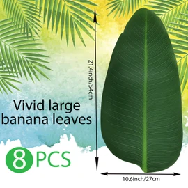 ARTIFIPLANT Large Banana Leaves, 8 Pcs Leaf Placemats,21.4'' Artificial Banana Leafs Decoration for Hawaiian Party Jungle Adventure Theme Party Decor Table Runner Centerpieces Placemat…