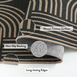 Lahome Modern Geometric Outdoor Easy Jute Rug, 5x7 Patio Living Room Rug Large Black Area Rug for Bedroom, Farmhouse Washable Indoor Outdoor Carpet for Dining Room Backyard Deck