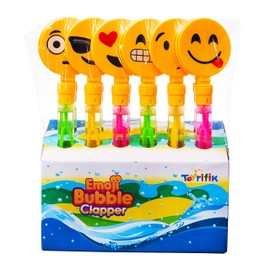 Toyrifik 12” Giant Bubble Wand with Emoji Clapper, Bulk 12 Big Bubbles Wands Pack (1 Dozen)- for Kids, Summer, Outdoor Activity, Party Favor, Toys, Pool
