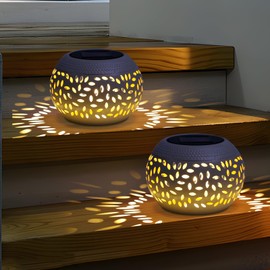 Solar Lantern Outdoor Table Light,2 Pack Solar Lanterns Outdoor Waterproof Decor, Hollow Out Retro White Metal Solar Patio Lights,Yard Porch Garden Balcony Indoor Desk Bedroom Tabletop Decorations