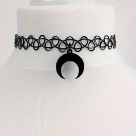 VIEKYBUTTY Black Gothic Moon Tattoo Choker Necklace – Stretchy Elastic 90s Y2K Style Fashion Choker for Women’s Daily & Occasion Wear