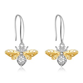 EleQueen Women's 925 Sterling Silver Cubic Zirconia Hollow Honeycomb Bumblebee Bee Dangle Earrings, Valentine's Day/Mother's Day/Christmas Jewerly Gift for Wife/Mom