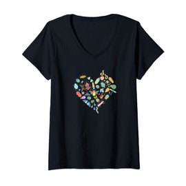 Womens Love Bug Colorful Heart Shaped Insects Cute Creepy Crawlies V-Neck T-Shirt