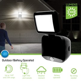 Energizer 40777-S1, Single-Head Security Light Tilts & Swivels Motion-Activated LED Spotlight, 300 Lumens, Battery Operated, 1 Pack