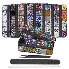 EBANKU 9 Boxes Nail Art Diamonds Kit | Nail Crystals Gems Jewels Big pearls,3D Rhinestones for Nails with 1 Piece Picking Pen,1 Piece Tweezers and 1 Piece Nail file for Nail Art Decorations