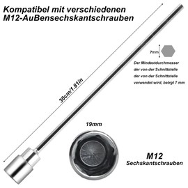 Caravan Crank for Cordless Screwdriver, Caravan Cordless Screwdriver Attachment Extension Crank for Crank Supports, Caravans, Caravans, Motorhomes, Trolley Jack Stand, 19 mm Nut, Length 30 cm